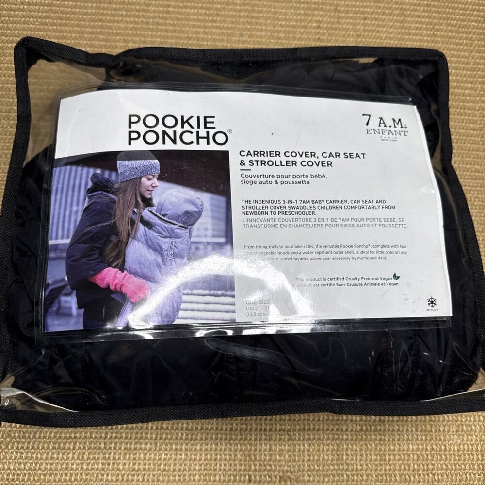 7 AM Enfant Pookie Poncho Black Baby Stroller Blanket Cover & Car Seat Foot Muff